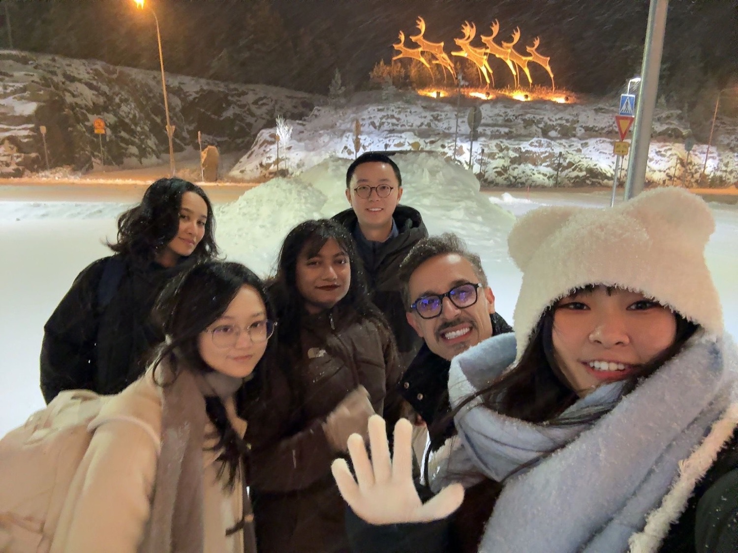 Research colleagues on a group trip in the snow