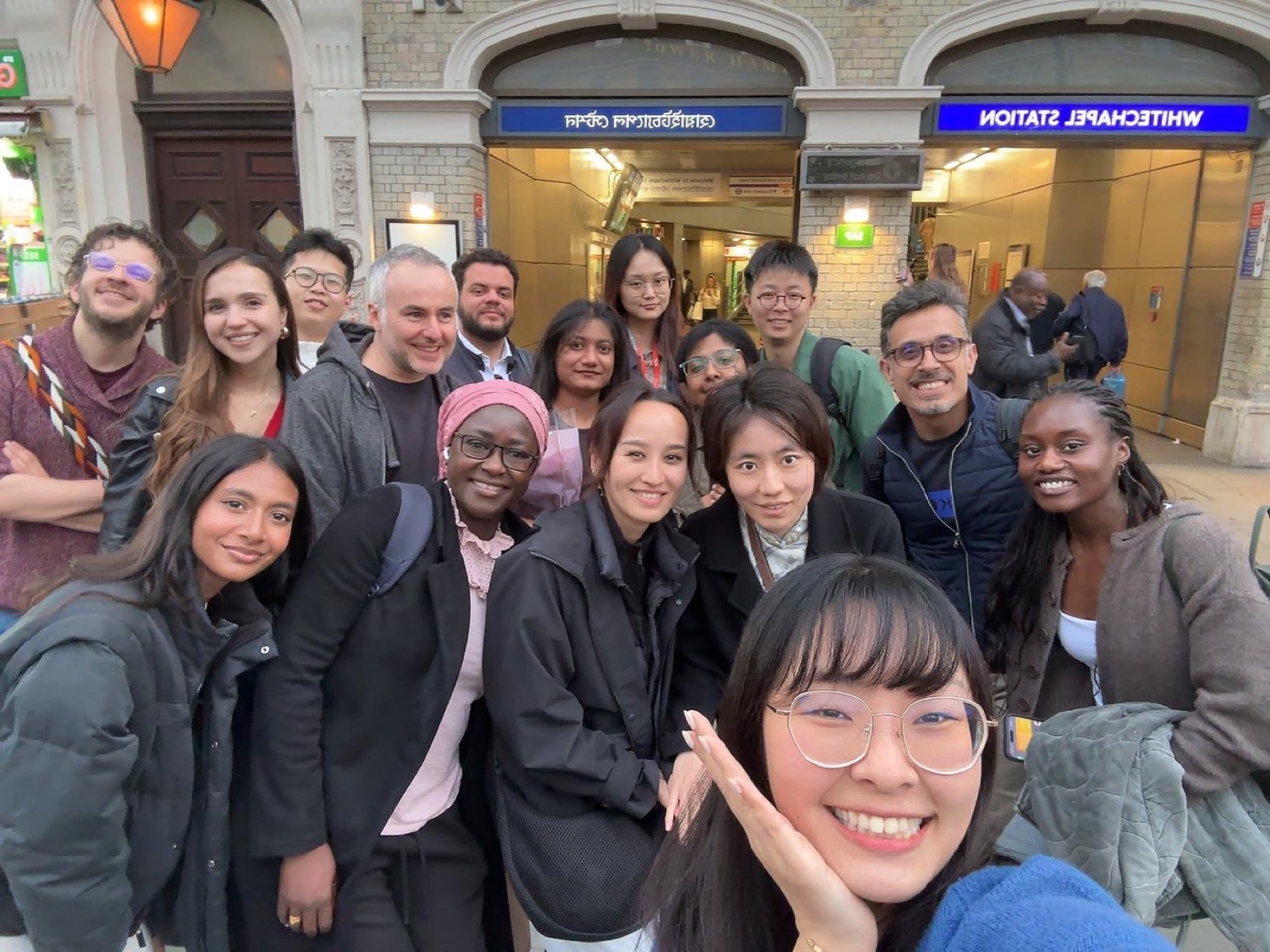 Research colleagues together after a group event in London